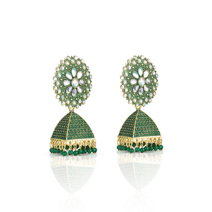 bottle green jhumka earrings for women side view