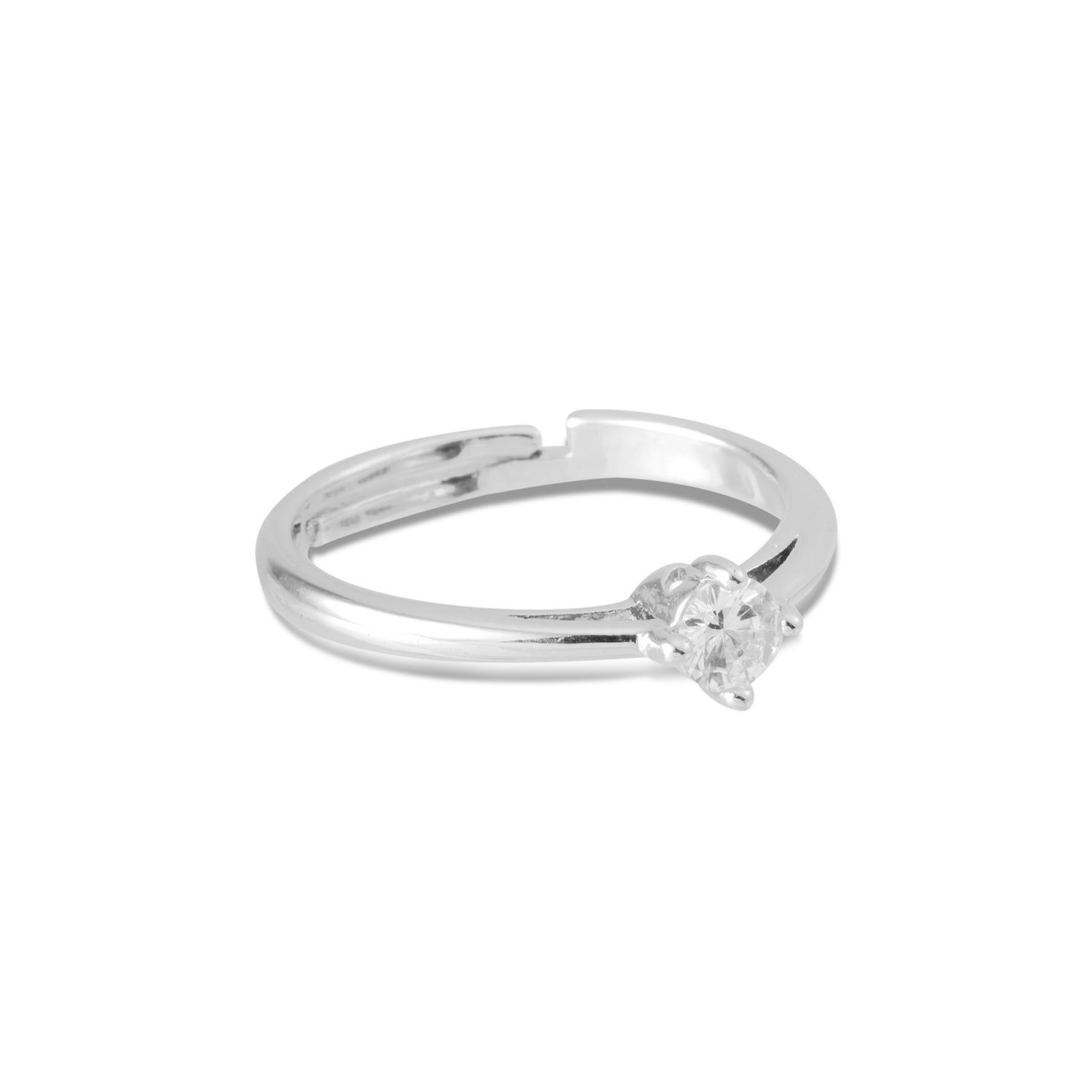 silver cubic zirconia adjustable ring front view