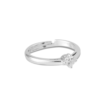 silver cubic zirconia adjustable ring front view