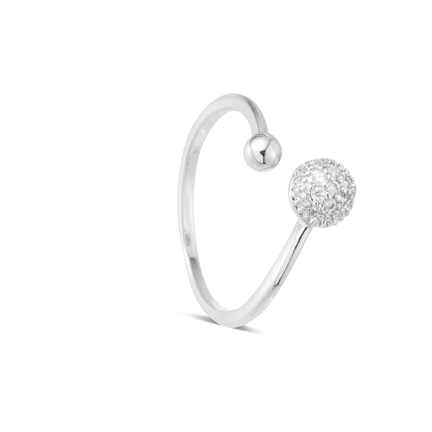 silver pave bead open ring front view