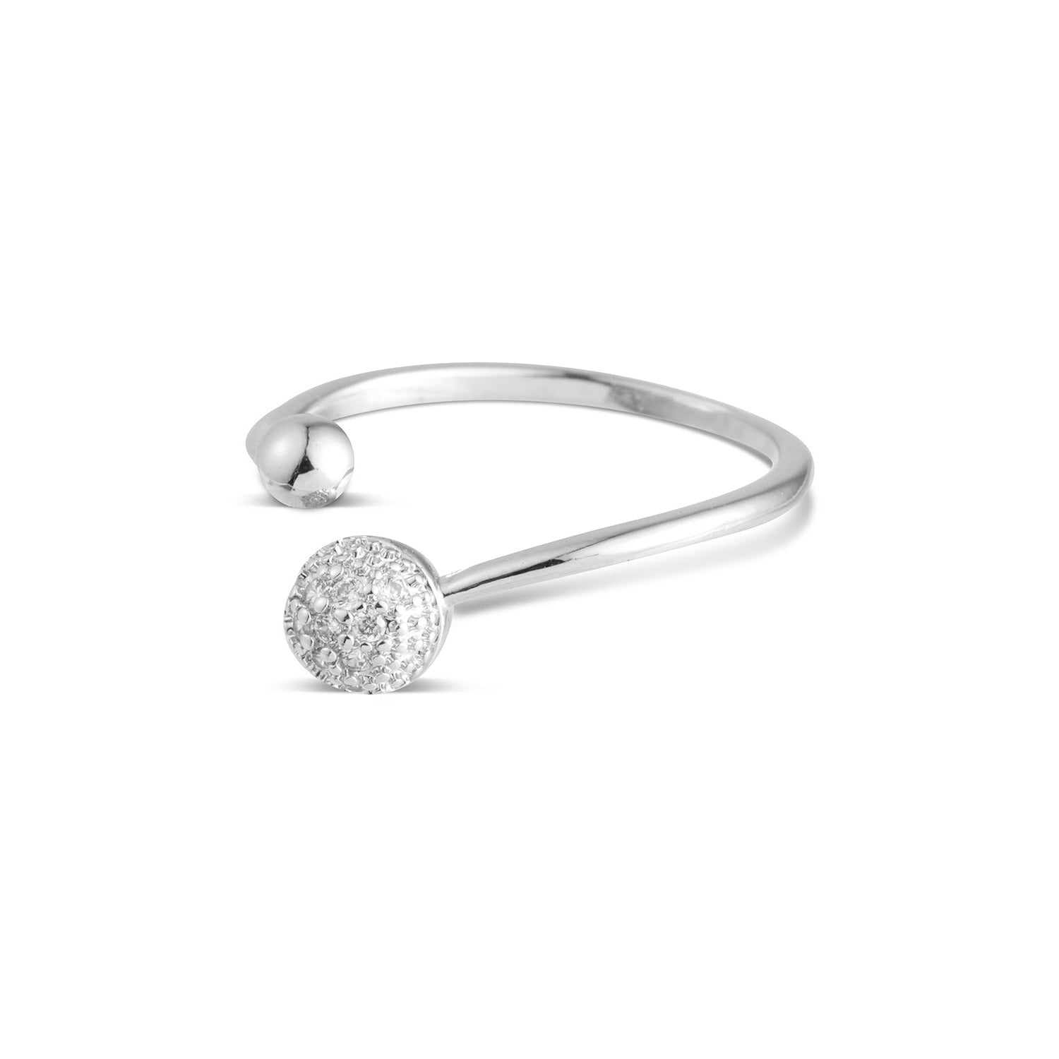 silver pave bead open ring lower view