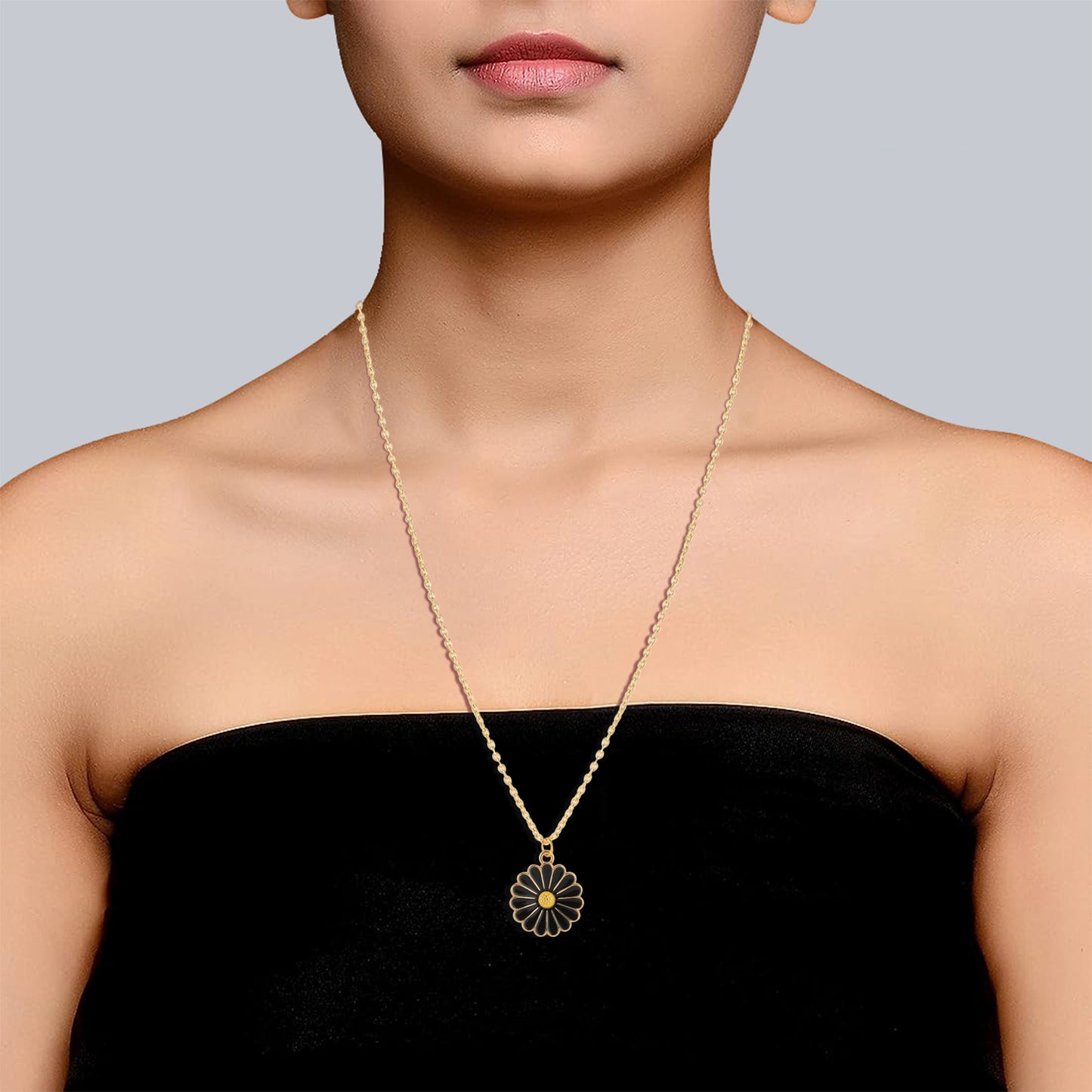 flower pendant chain necklace model pic