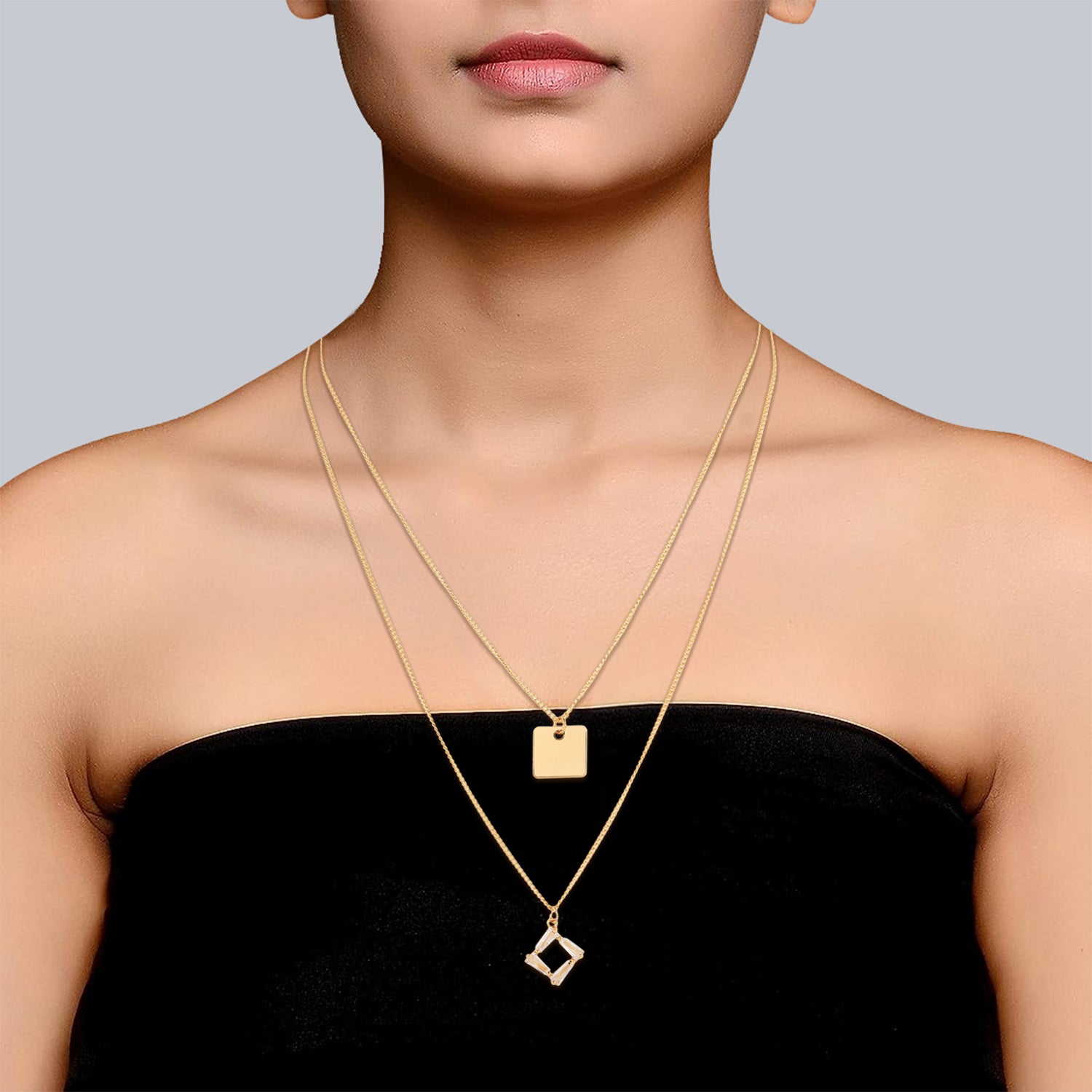 crystal rectangular pendant necklace model pic