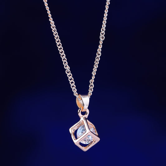 Cube Diamante Mini Pendant Gold-Toned  Necklace