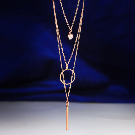 Golden 3 Layered Chain Bar Pendant Necklace for Girls & Women