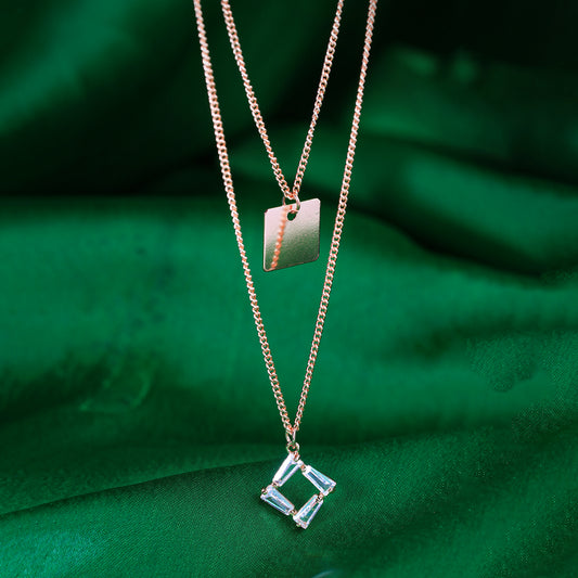 Women Crystal Rectangular Pendant Necklace