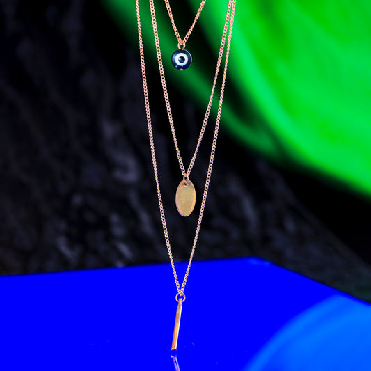 Bar And Oval Pendant Layered Chain Necklace