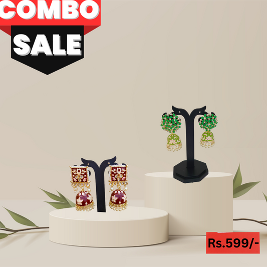 Minakari And Stone Jhumki Combo Pack