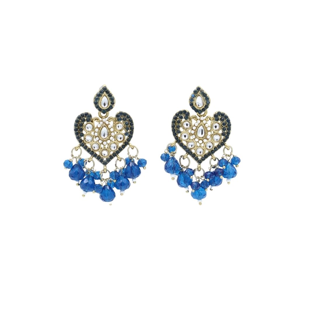 Gold Heart Shape Blue And White Pearl Earrings For Women