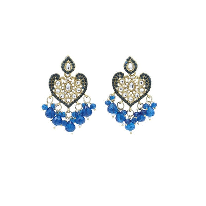 Gold Heart Shape Blue And White Pearl Earrings For Women