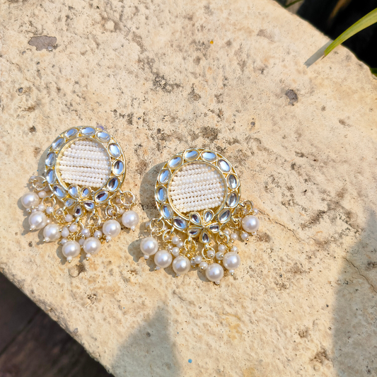 Gorgeous Golden Kundan Pearl Earrings