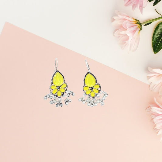 Silver Yellow Stone Pearl Earrings For Women