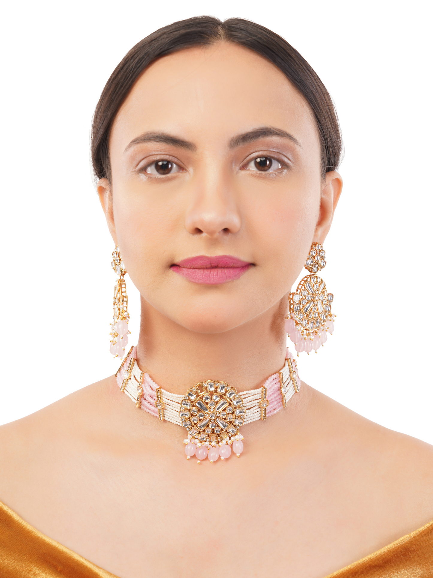 Baby Pink Kundan Jewellery Necklce Set For Women