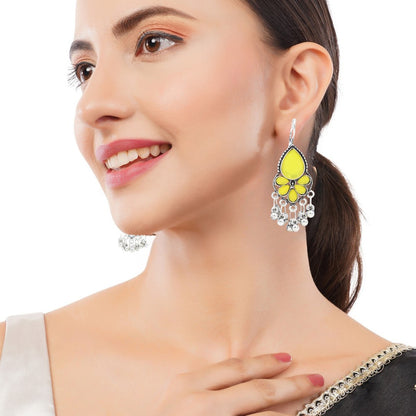 Silver Yellow Stone Pearl Earrings For Women