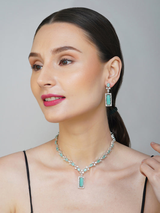 american diamond mint green necklace model side view