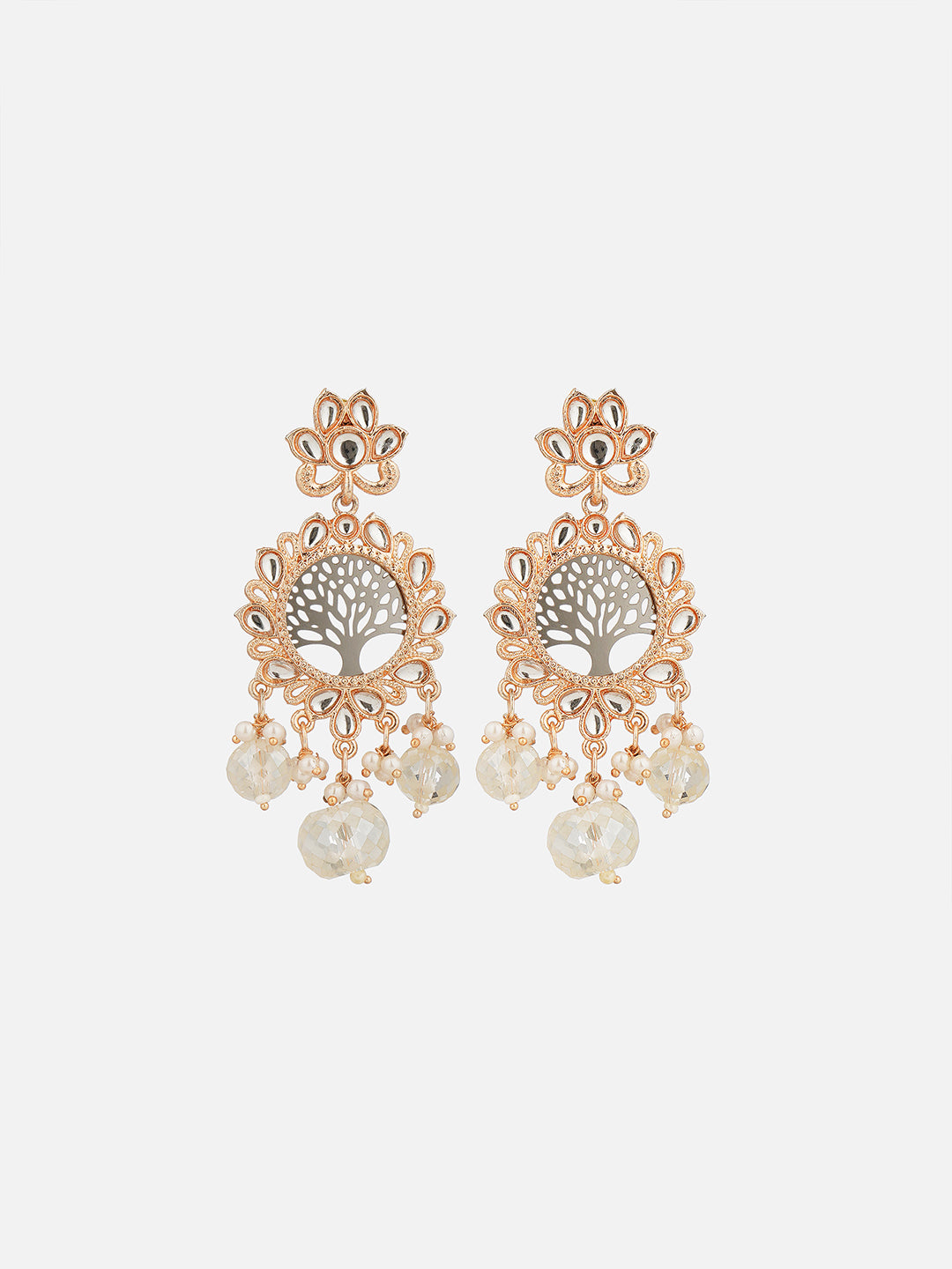 rose gold kundan long earrings white background