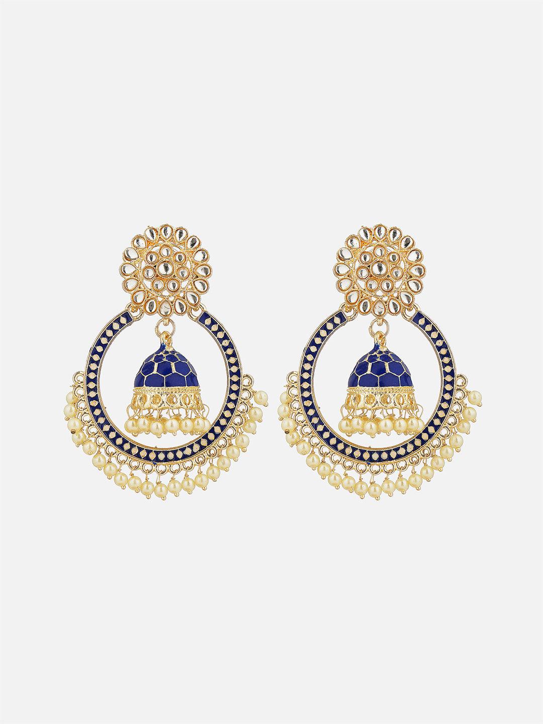 minakari blue jhumki earrings for women front view