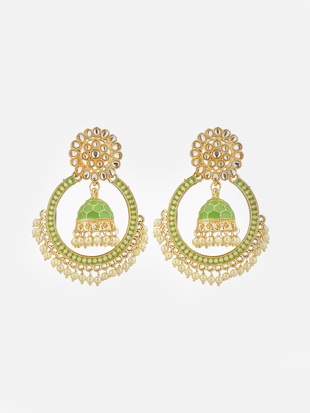 minakari green jhumki earrings for women front view