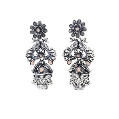 Clustertrend Oxidised Silver Floral Pearl Earrings For Women