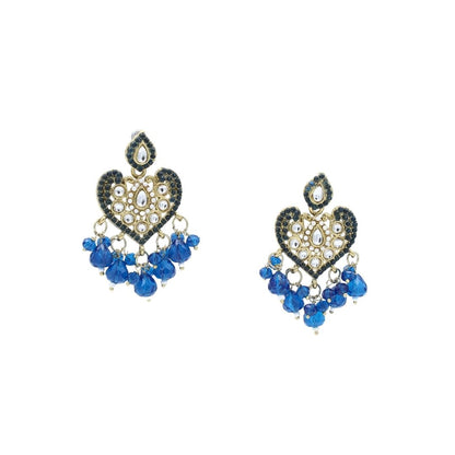 Gold Heart Shape Blue And White Pearl Earrings For Women