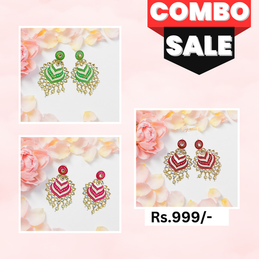 Ethnic Pearl Gold Plated 3 Pcs of Earrings Combo Pack