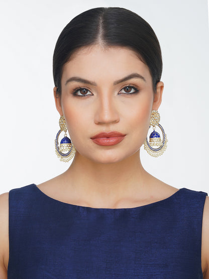 minakari blue jhumki earrings for women model front view