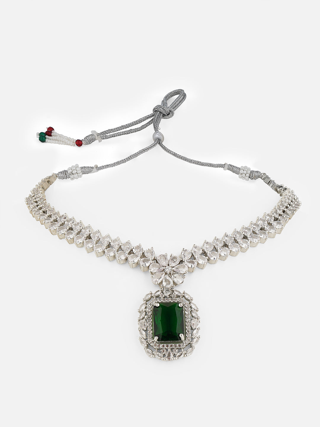 green stone american diamond necklace front  view