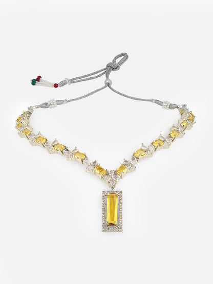 american diamond stone yellow necklace front view