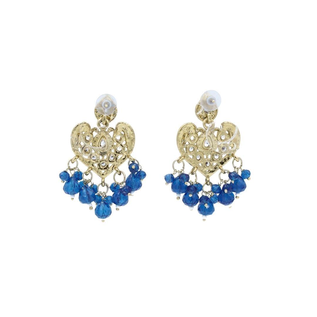 Gold Heart Shape Blue And White Pearl Earrings For Women