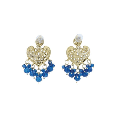 Gold Heart Shape Blue And White Pearl Earrings For Women