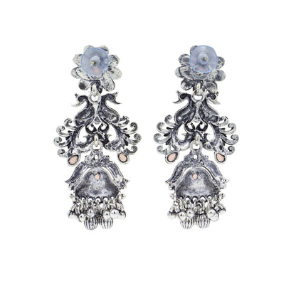 Clustertrend Oxidised Silver Floral Pearl Earrings For Women