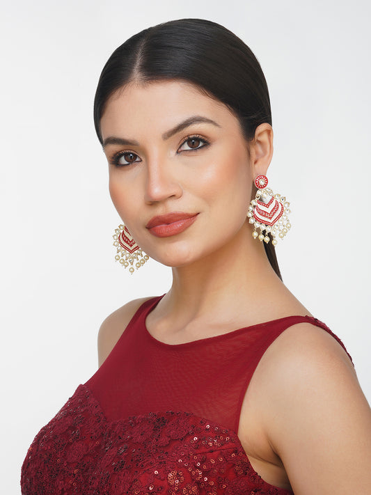 marron kundan earrings model side view