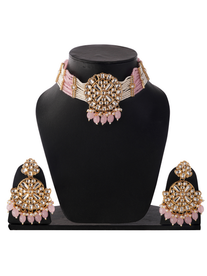 Baby Pink Kundan Jewellery Necklce Set For Women