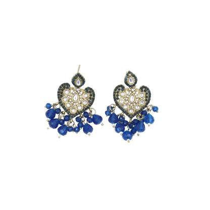 Gold Heart Shape Blue And White Pearl Earrings For Women