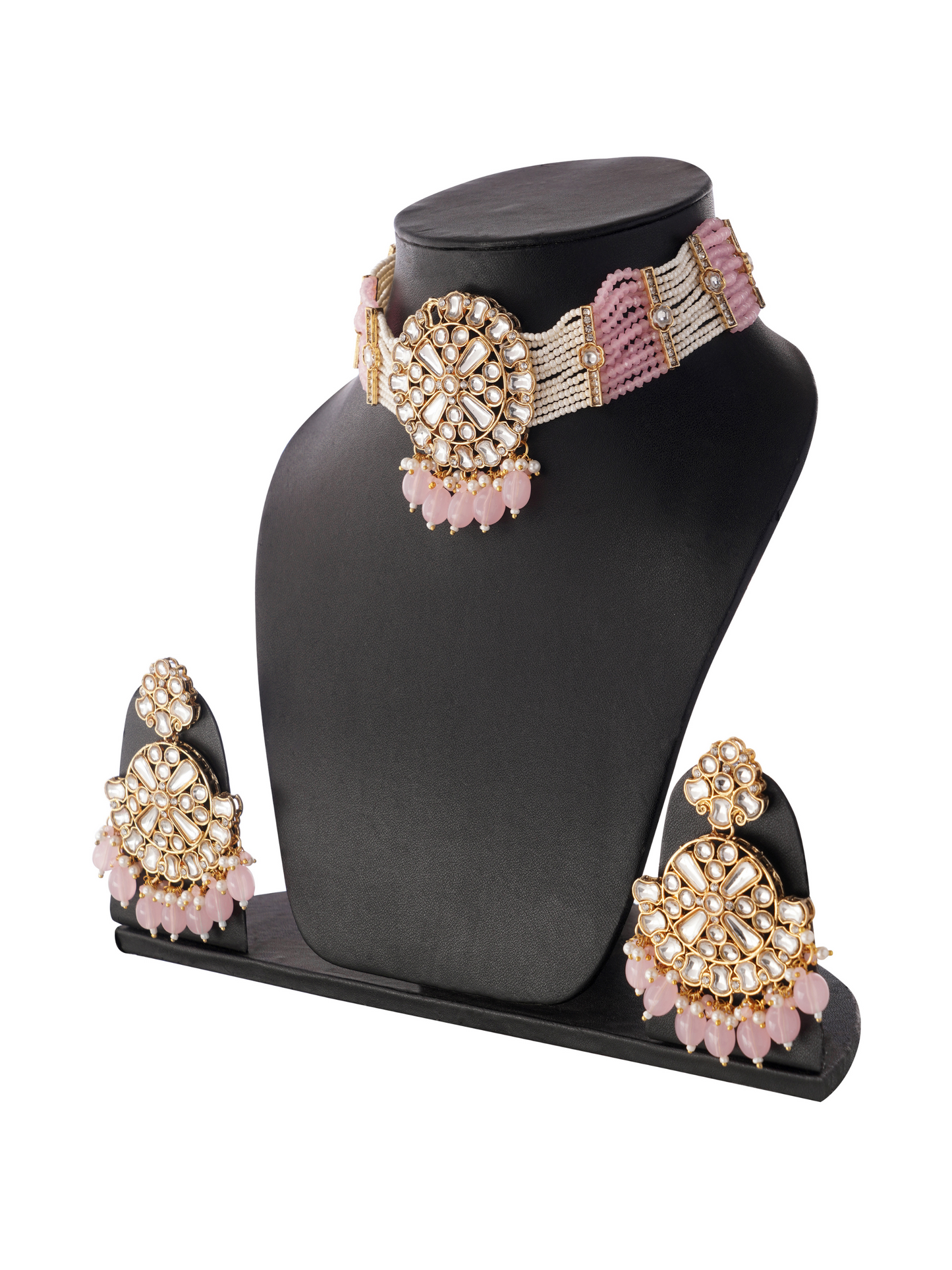 Baby Pink Kundan Jewellery Necklce Set For Women