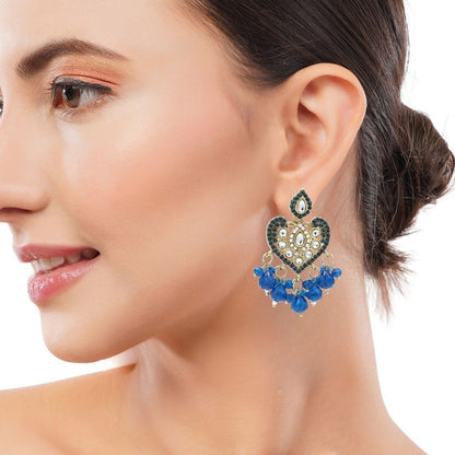 Gold Heart Shape Blue And White Pearl Earrings For Women