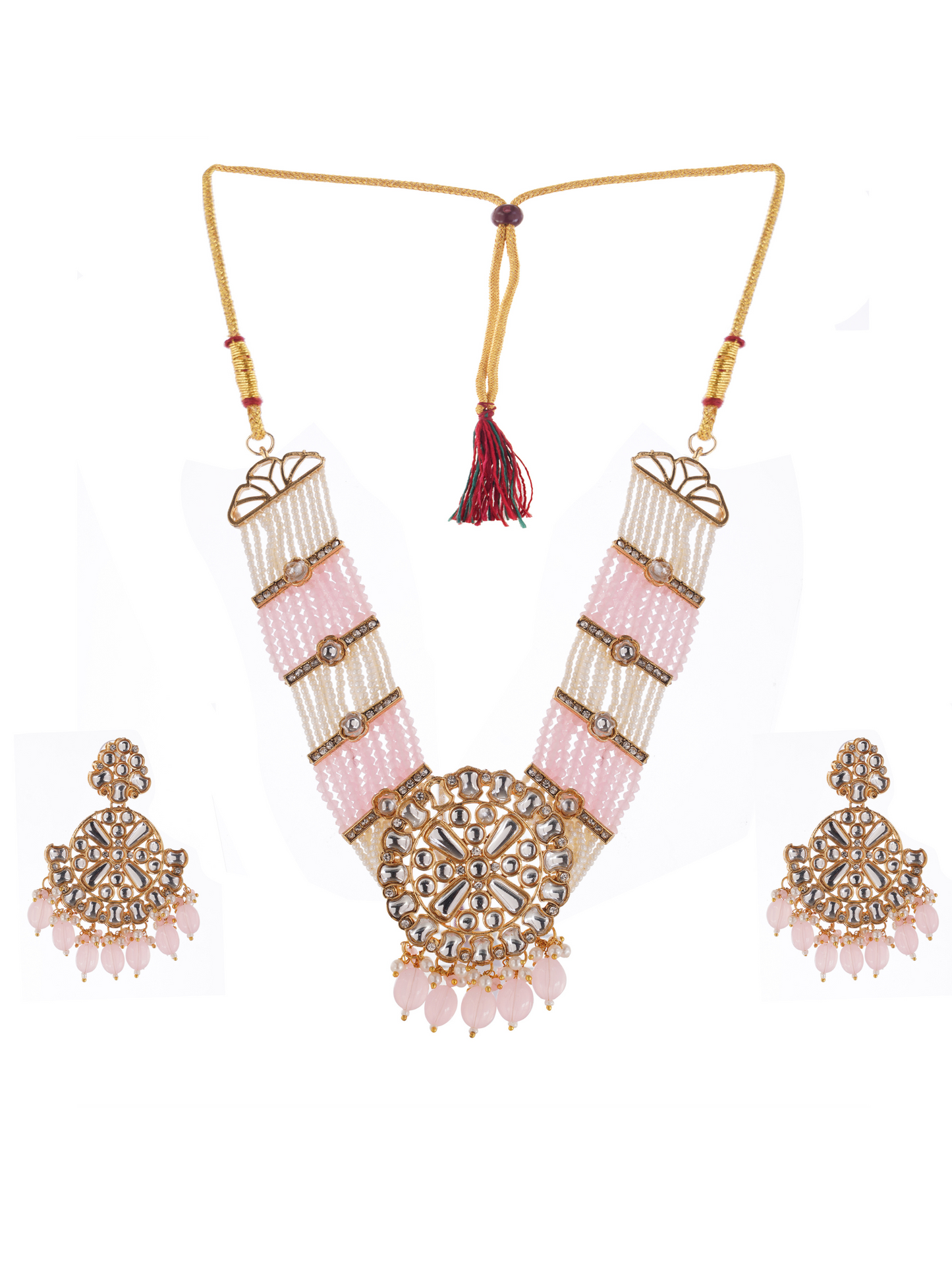 Baby Pink Kundan Jewellery Necklce Set For Women