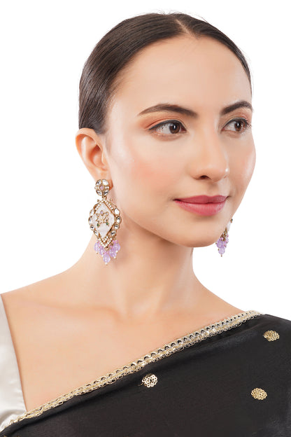 Ethnic Gold Light Purple MOP Kundan Earrings