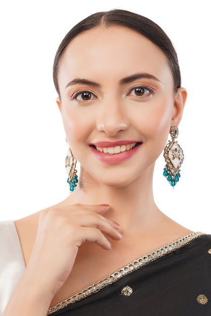 Aqua Green MOP (Mother Of Pearl) Gold Earrings For Party