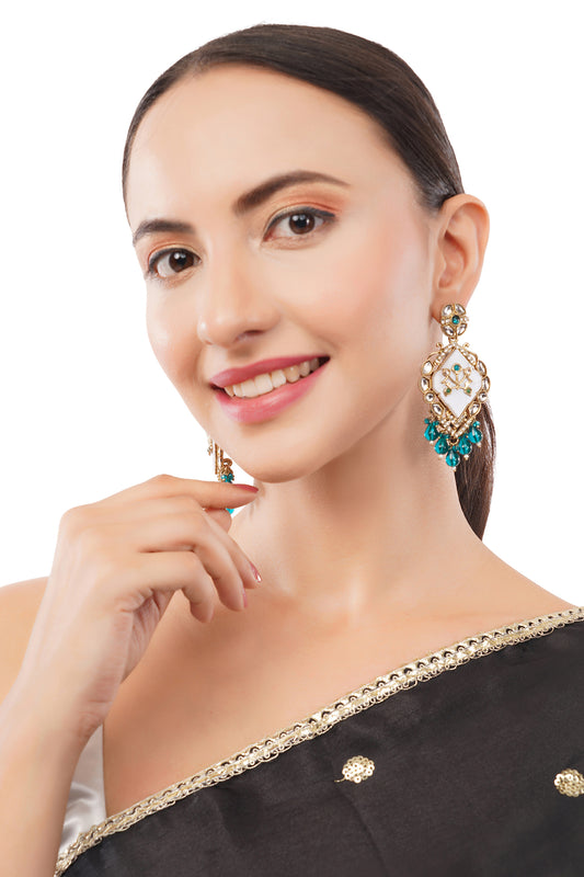 Aqua Green MOP (Mother Of Pearl) Gold Earrings For Party