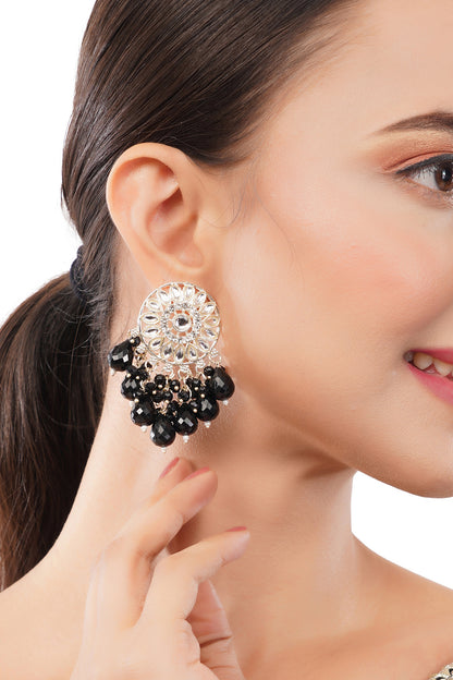 Clustertrend Gold Plated Black Pearl Earrings For Women