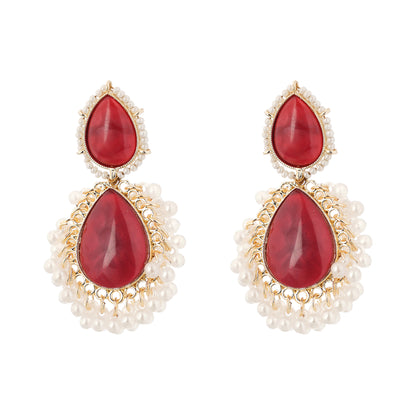 Clustertrend Red Crystal Pearl Teardrop Earrings For Women
