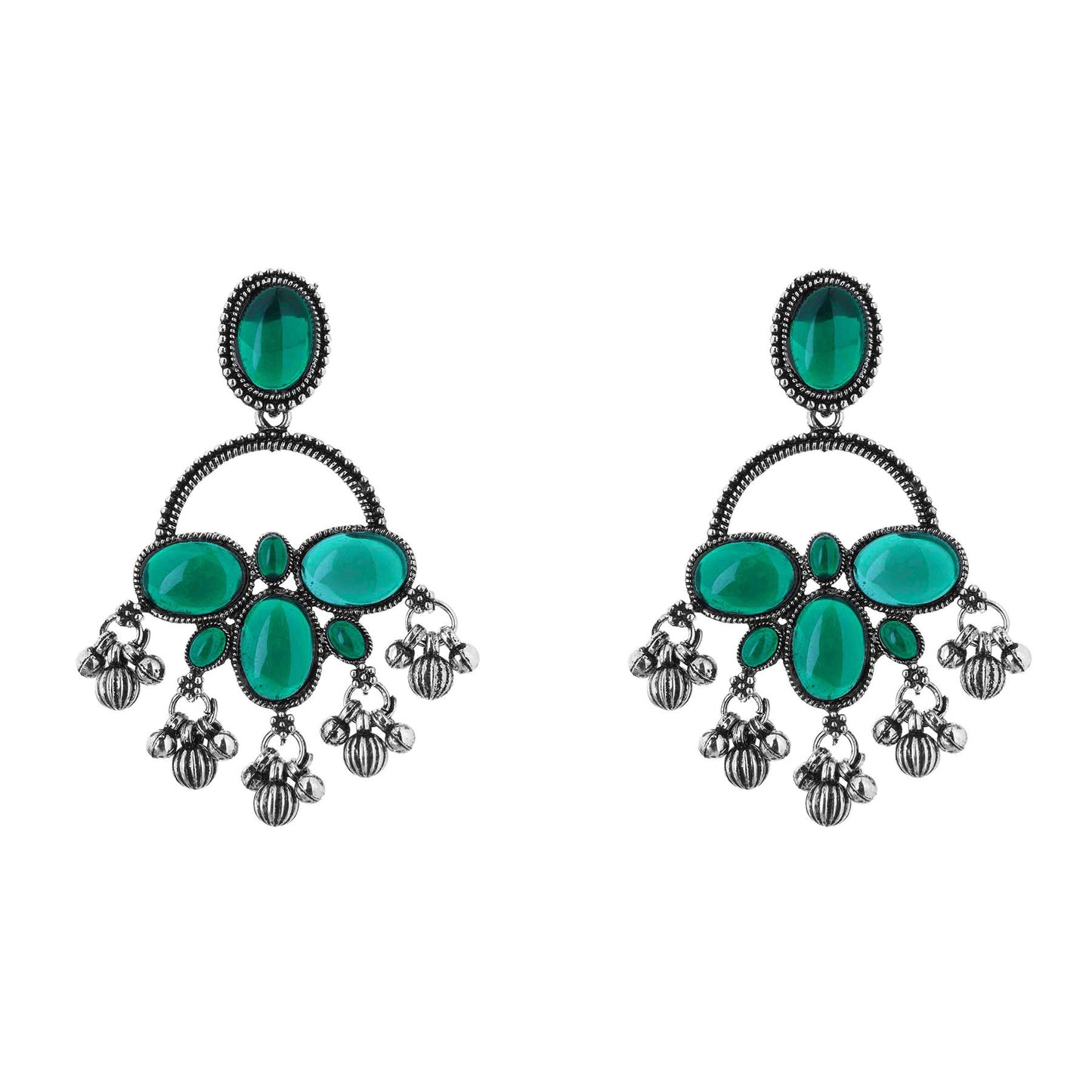 Clustertrend German Silver Crystal Aqua Green Pearl Earrings