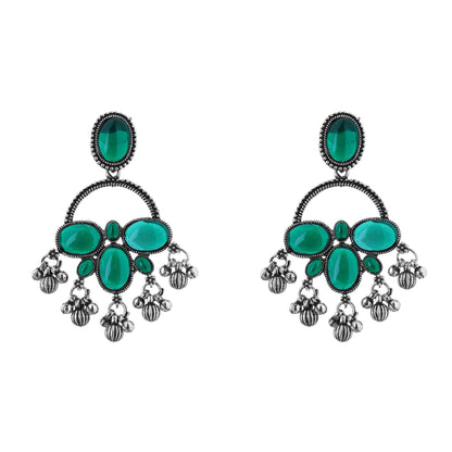 Clustertrend German Silver Crystal Aqua Green Pearl Earrings