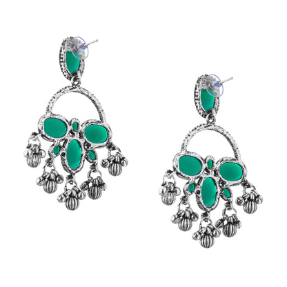 Clustertrend German Silver Crystal Aqua Green Pearl Earrings