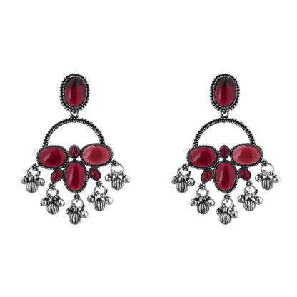 Clustertrend German Silver Maroon Stone Earrings