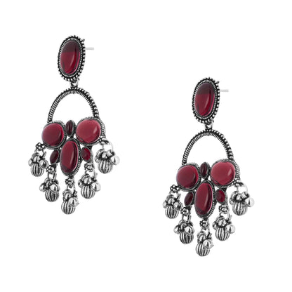 Clustertrend German Silver Maroon Stone Earrings