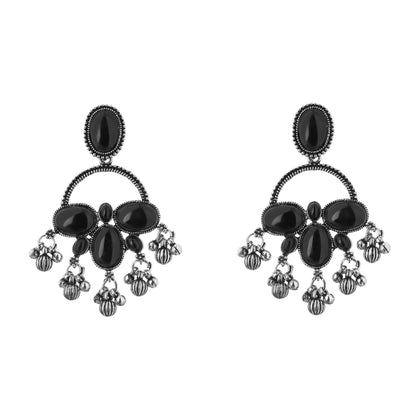 Clustertrend German Silver Black Stone Earrings For Women