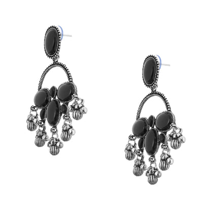 Clustertrend German Silver Black Stone Earrings For Women