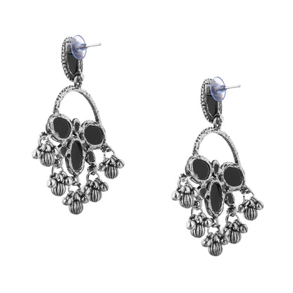 Clustertrend German Silver Black Stone Earrings For Women